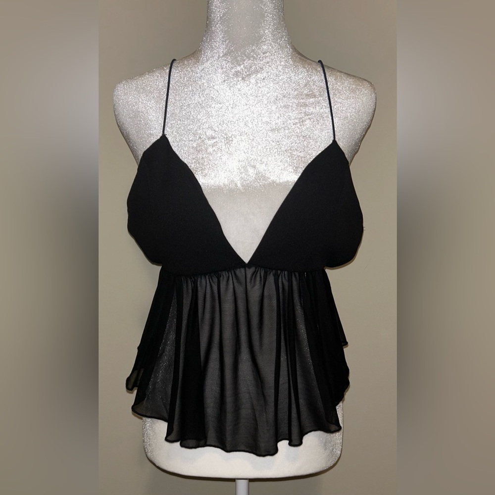 Forever 21 Black Sheer Ruffle Tank Top